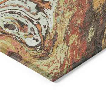 10' X 14' Khaki Brown And Blue Abstract Washable Indoor Outdoor Area Rug