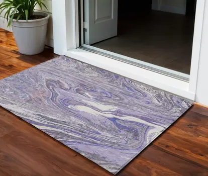 3' X 5' Lavender Purple And Gray Abstract Washable Indoor Outdoor Area Rug