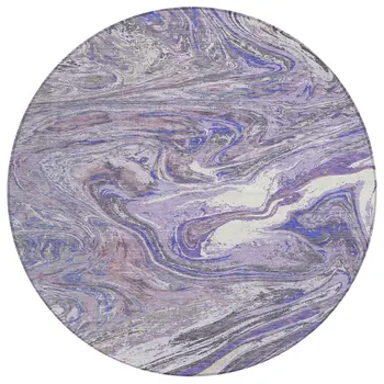 8' Lavender Purple And Gray Round Abstract Washable Indoor Outdoor Area Rug