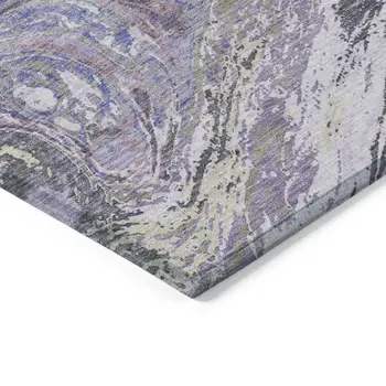 8' Lavender Purple And Gray Round Abstract Washable Indoor Outdoor Area Rug