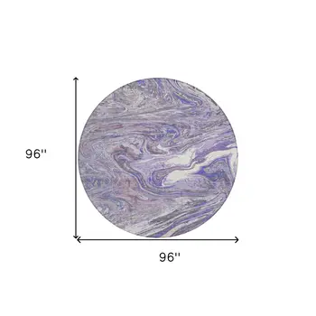 8' Lavender Purple And Gray Round Abstract Washable Indoor Outdoor Area Rug
