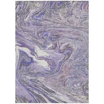 8' X 10' Lavender Purple And Gray Abstract Washable Indoor Outdoor Area Rug