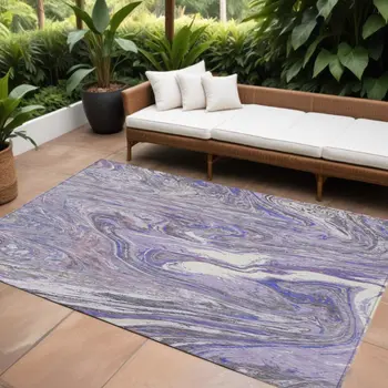 8' X 10' Lavender Purple And Gray Abstract Washable Indoor Outdoor Area Rug