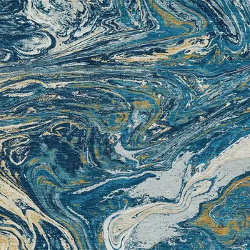 3' X 5' Navy Blue Gold And Ivory Abstract Washable Indoor Outdoor Area Rug