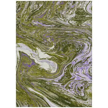3' X 5' Olive Green Purple And Beige Abstract Washable Indoor Outdoor Area Rug