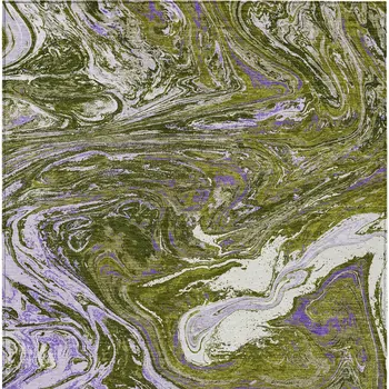 5' X 8' Olive Green Purple And Beige Abstract Washable Indoor Outdoor Area Rug