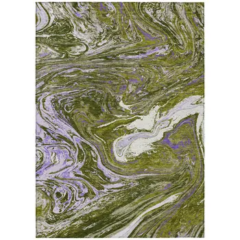 5' X 8' Olive Green Purple And Beige Abstract Washable Indoor Outdoor Area Rug