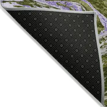 10' X 14' Olive Green Purple And Beige Abstract Washable Indoor Outdoor Area Rug