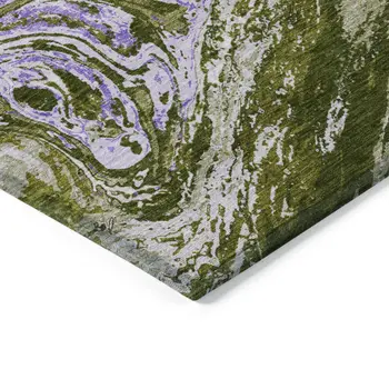 10' X 14' Olive Green Purple And Beige Abstract Washable Indoor Outdoor Area Rug