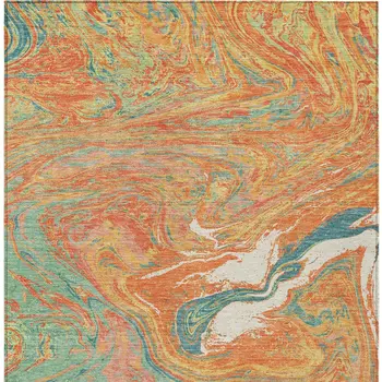 5' X 8' Orange Green And Beige Abstract Washable Indoor Outdoor Area Rug