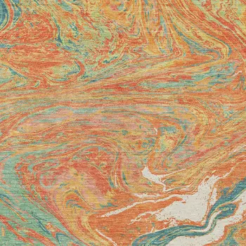 5' X 8' Orange Green And Beige Abstract Washable Indoor Outdoor Area Rug