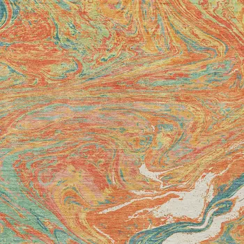 8' X 10' Orange Green And Beige Abstract Washable Indoor Outdoor Area Rug