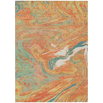 9' X 12' Orange Green And Beige Abstract Washable Indoor Outdoor Area Rug