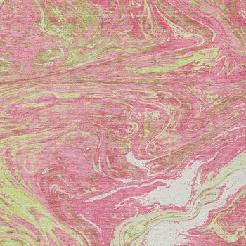 3' X 5' Pink Green And Ivory Abstract Washable Indoor Outdoor Area Rug