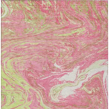 3' X 5' Pink Green And Ivory Abstract Washable Indoor Outdoor Area Rug