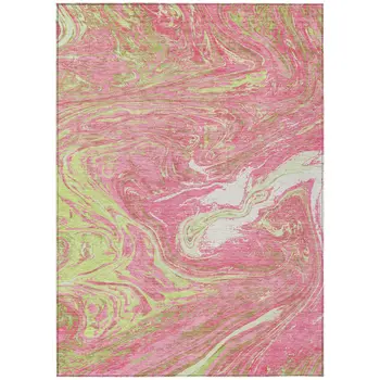 5' X 8' Pink Green And Ivory Abstract Washable Indoor Outdoor Area Rug