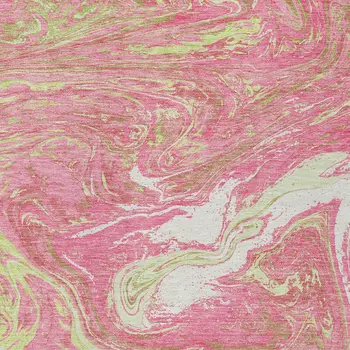 5' X 8' Pink Green And Ivory Abstract Washable Indoor Outdoor Area Rug