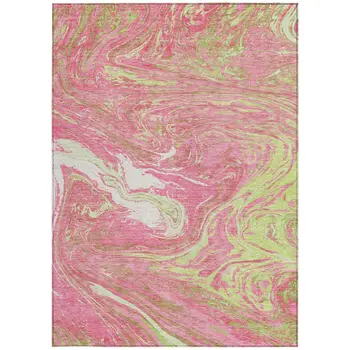5' X 8' Pink Green And Ivory Abstract Washable Indoor Outdoor Area Rug
