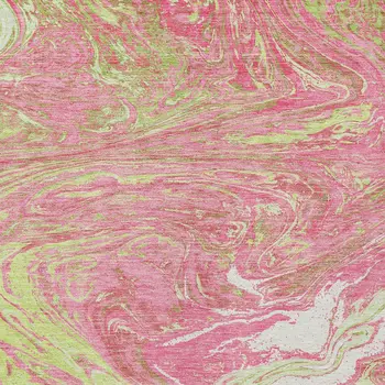 9' X 12' Pink Green And Ivory Abstract Washable Indoor Outdoor Area Rug