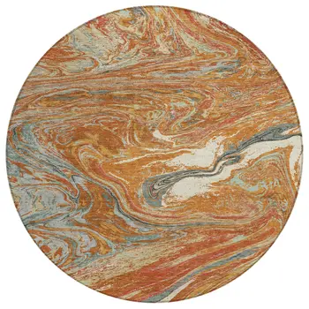 8' Brown Beige And Gray Round Abstract Washable Indoor Outdoor Area Rug