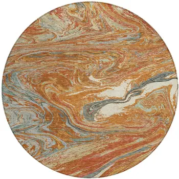 8' Brown Beige And Gray Round Abstract Washable Indoor Outdoor Area Rug