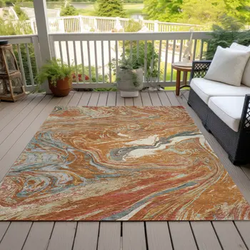 9' X 12' Brown Beige And Gray Abstract Washable Indoor Outdoor Area Rug