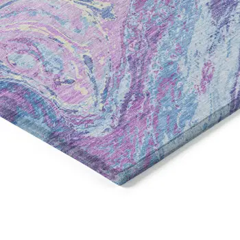 3' X 5' Sky Blue Lavender And Ivory Abstract Washable Indoor Outdoor Area Rug