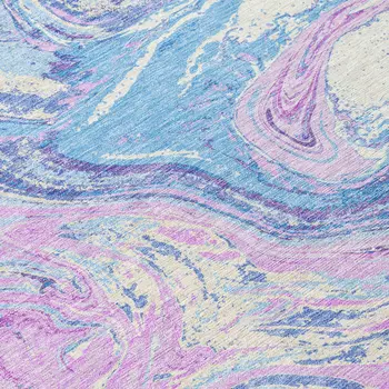 3' X 5' Sky Blue Lavender And Ivory Abstract Washable Indoor Outdoor Area Rug