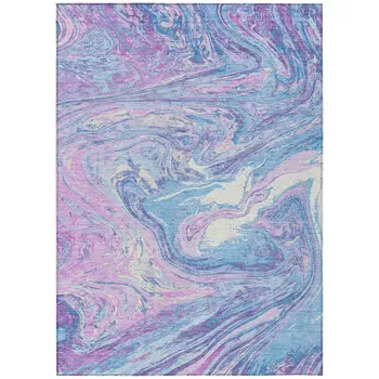 9' X 12' Sky Blue Lavender And Ivory Abstract Washable Indoor Outdoor Area Rug