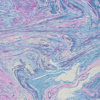 9' X 12' Sky Blue Lavender And Ivory Abstract Washable Indoor Outdoor Area Rug