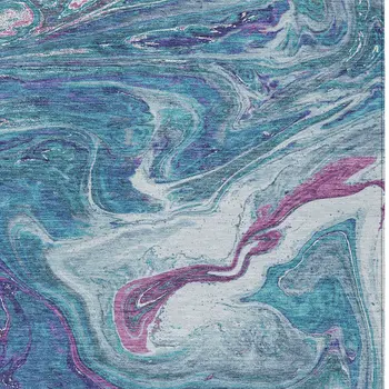 3' X 5' Teal Blue Purple And Pink Abstract Washable Indoor Outdoor Area Rug