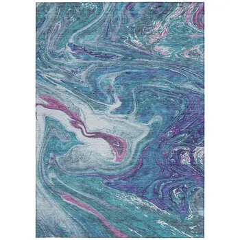 5' X 8' Teal Blue Purple And Pink Abstract Washable Indoor Outdoor Area Rug