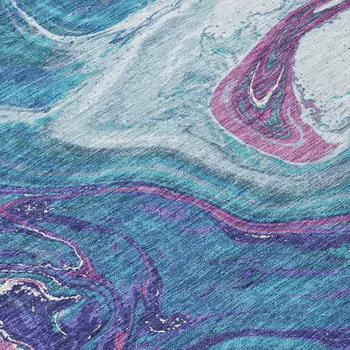 8' Teal Blue Purple And Pink Round Abstract Washable Indoor Outdoor Area Rug