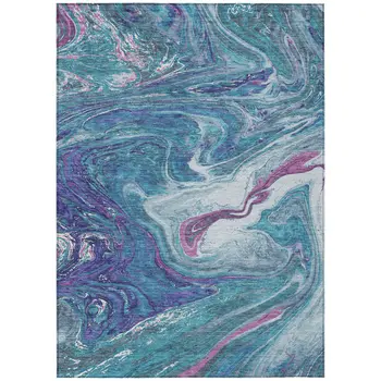 8' X 10' Teal Blue Purple And Pink Abstract Washable Indoor Outdoor Area Rug