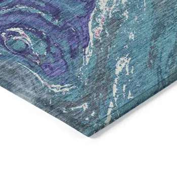 8' X 10' Teal Blue Purple And Pink Abstract Washable Indoor Outdoor Area Rug