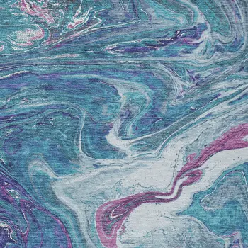 9' X 12' Teal Blue Purple And Pink Abstract Washable Indoor Outdoor Area Rug