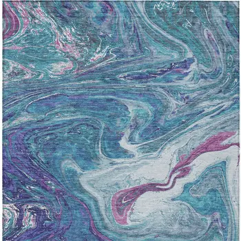 10' X 14' Teal Blue Purple And Pink Abstract Washable Indoor Outdoor Area Rug