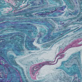 10' X 14' Teal Blue Purple And Pink Abstract Washable Indoor Outdoor Area Rug