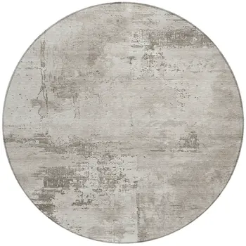 8' Beige And Gray Round Abstract Washable Indoor Outdoor Area Rug