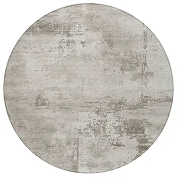 8' Beige And Gray Round Abstract Washable Indoor Outdoor Area Rug