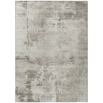 10' X 14' Beige And Gray Abstract Washable Indoor Outdoor Area Rug