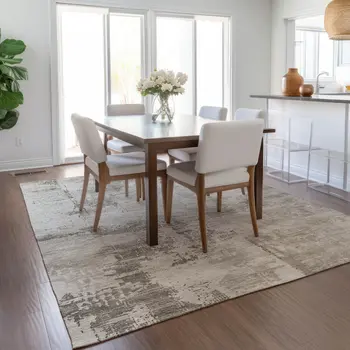 10' X 14' Beige And Gray Abstract Washable Indoor Outdoor Area Rug