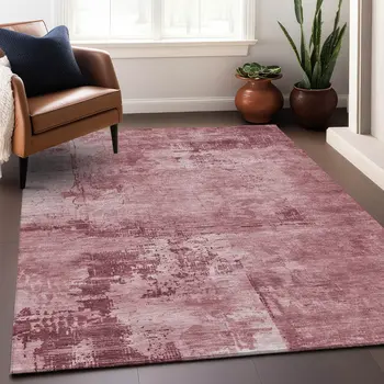 3' X 5' Blush And Ivory Abstract Washable Indoor Outdoor Area Rug