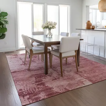 3' X 5' Blush And Ivory Abstract Washable Indoor Outdoor Area Rug