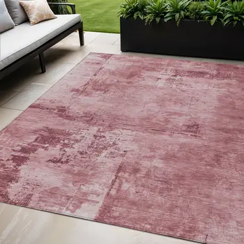 5' X 8' Blush And Ivory Abstract Washable Indoor Outdoor Area Rug