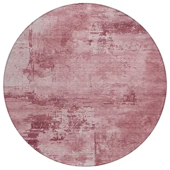 8' Blush And Ivory Round Abstract Washable Indoor Outdoor Area Rug