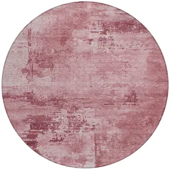 8' Blush And Ivory Round Abstract Washable Indoor Outdoor Area Rug
