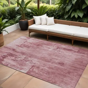 9' X 12' Blush And Ivory Abstract Washable Indoor Outdoor Area Rug