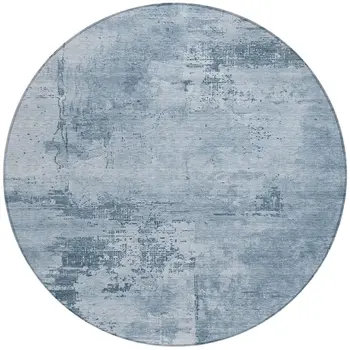 8' Denim Blue And Silver Round Abstract Washable Indoor Outdoor Area Rug