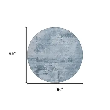 8' Denim Blue And Silver Round Abstract Washable Indoor Outdoor Area Rug